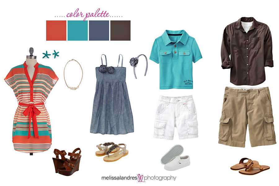 Mom, dad, and the kids clothes for family photos | turquoise, blues, burnt orange, and brown