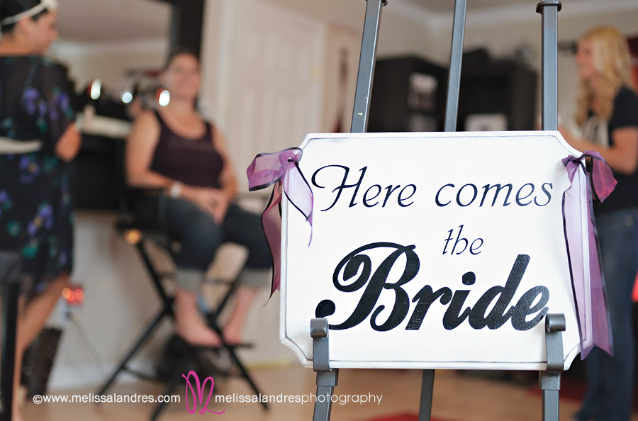 Here comes the bride sign by Wedding day photographer Melissa Landres