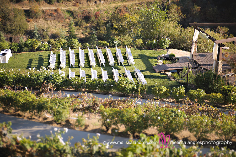 Wedding ceremony at the Serendipity Wedding Gardens in Oak Glen, CA by Wedding photographer Melissa Landres