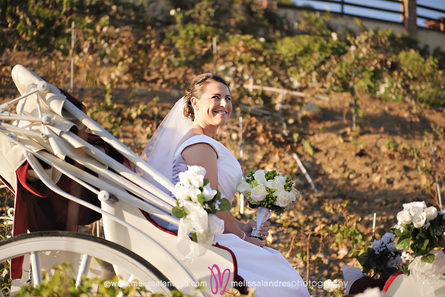 The bride looking at the groom as she makes her grand entrance by La Quinta Wedding photographer Melissa Landres