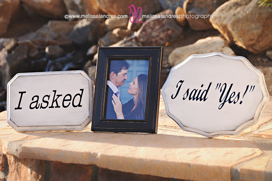 Engagement photos and wedding day signs by La Quinta Wedding photographer Melissa Landres