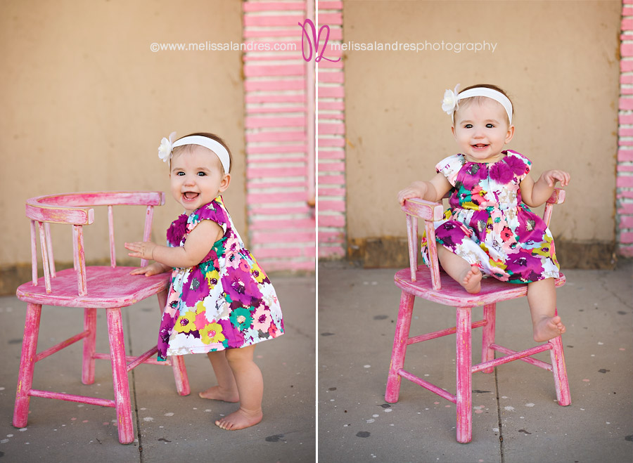 baby girl on chair by Palm Desert baby photographer Melissa Landres