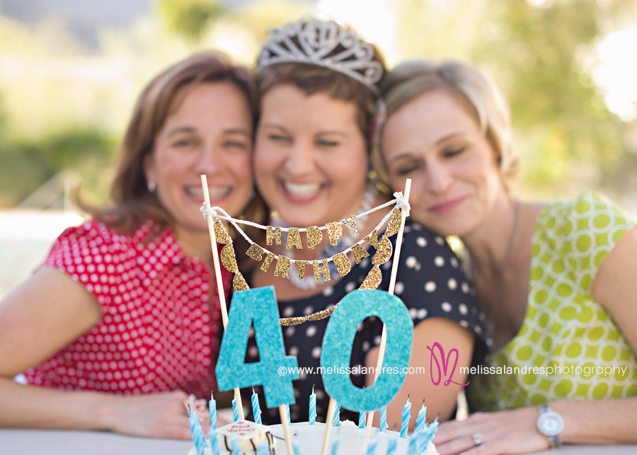 40th birthday party cake with best friends by photographer Melissa Landres