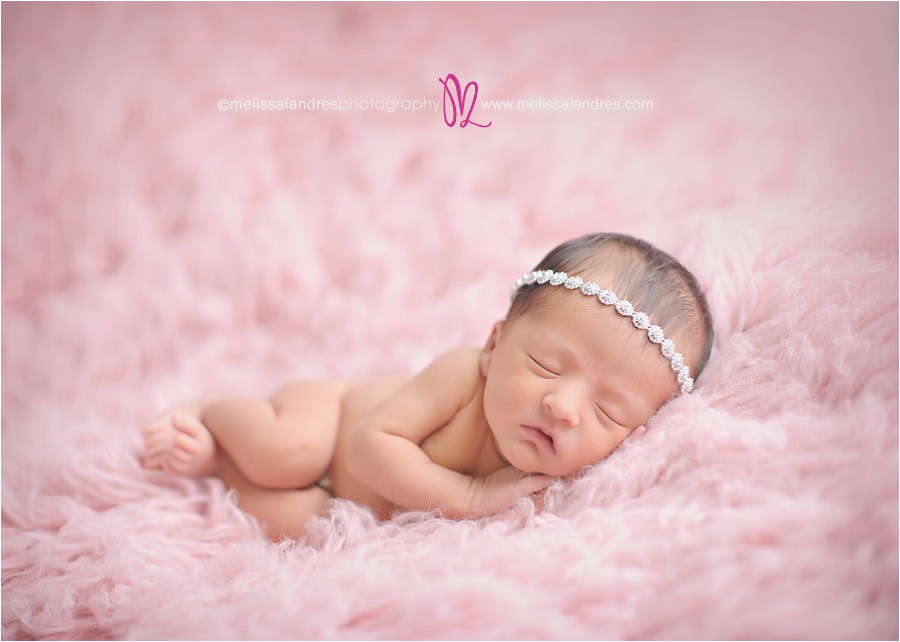 professional newborn baby pictures, cute baby girl with rhinestone headband