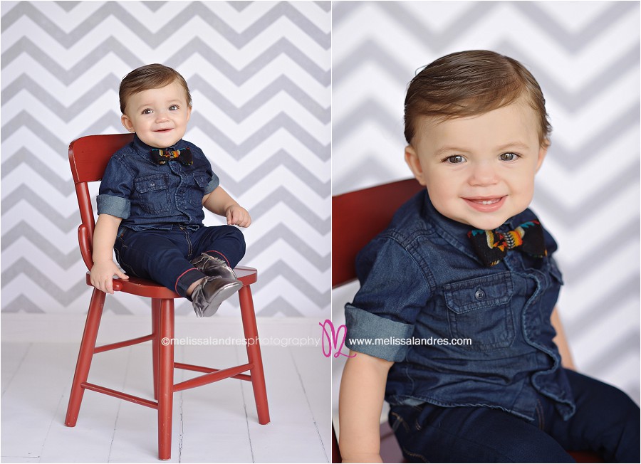 baby's first birthday photos,  cute chevron, baby bow tie and freshly picked moccasins 