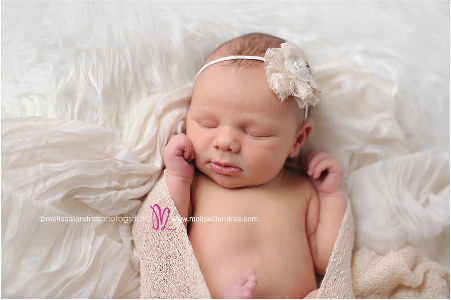 baby girl wrapped in lace and cream colors, lacey headband, Coachella Valley newborn photo shoot, cute babies, la quinta baby photos