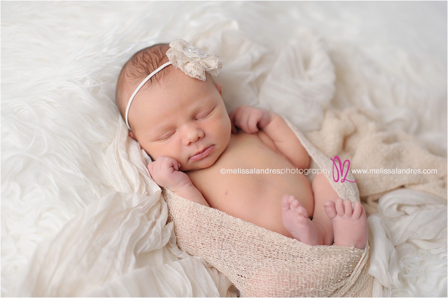 baby as art, la quinta baby photos, white neutral cream colors, lace flower headband and wrap, baby girl, classic timeless photographs