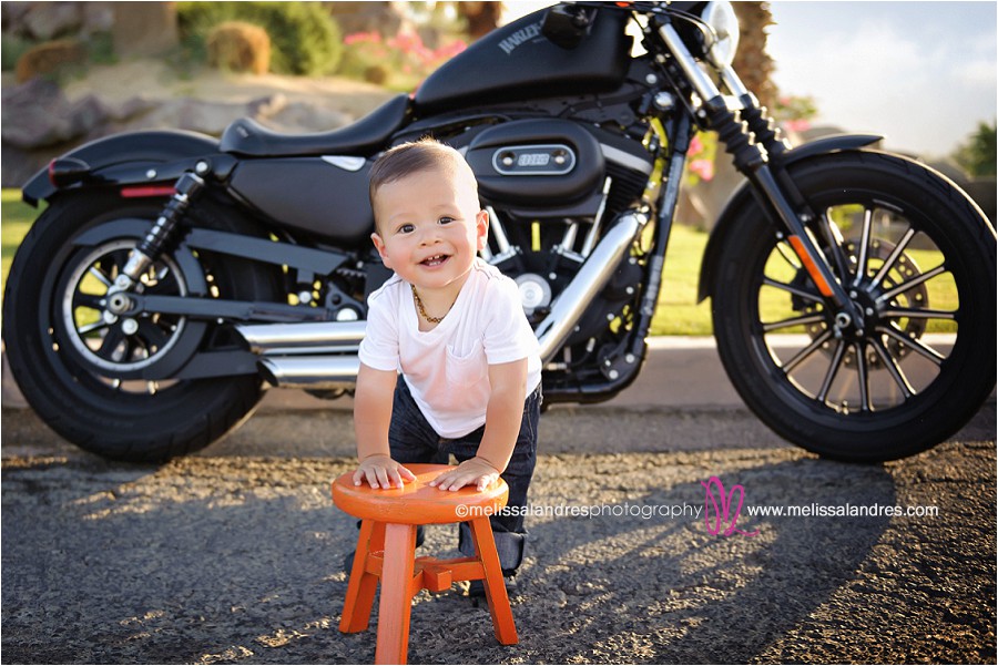 baby's first birthday photos with Harley Davidson