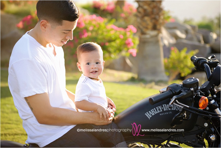 daddy and baby son on Harley Davidson motorcycle