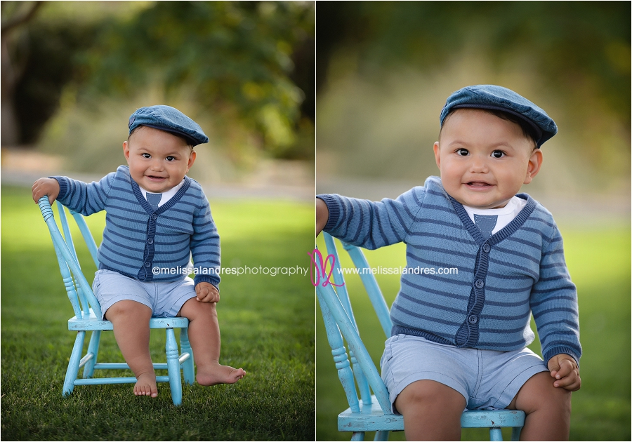 babies photos Indio CA, adorable baby wearing striped sweater and necktie with kids blue cap, vintage props, kids photos